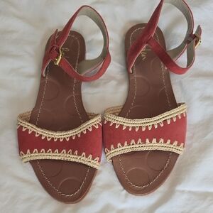 Boden Blush Red and Cream Ankle Strap Sandals